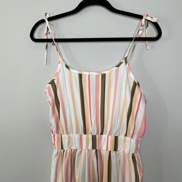 Women Striped Tiered Sleeveless Tie Shoulder Midi Sundress Boho Festival Cottage - Picture 8 of 12